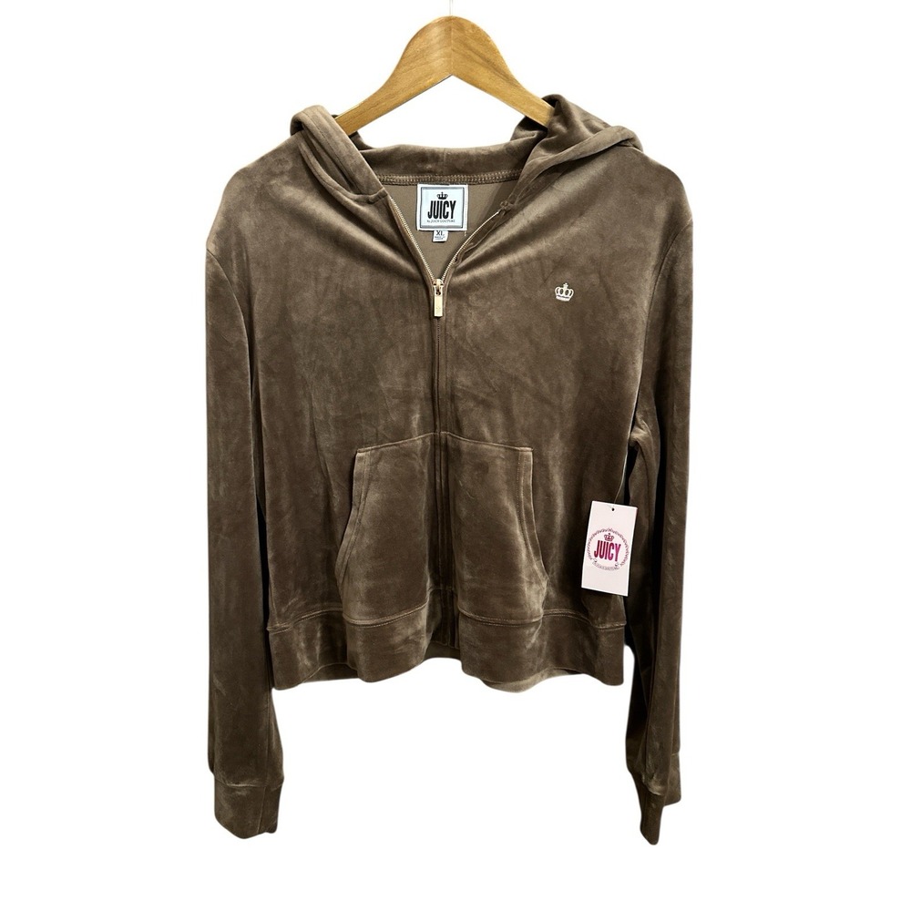 Juicy Couture Tracksuit Jacket Women's Size XL Brown Velvet Velour NWT Y2K